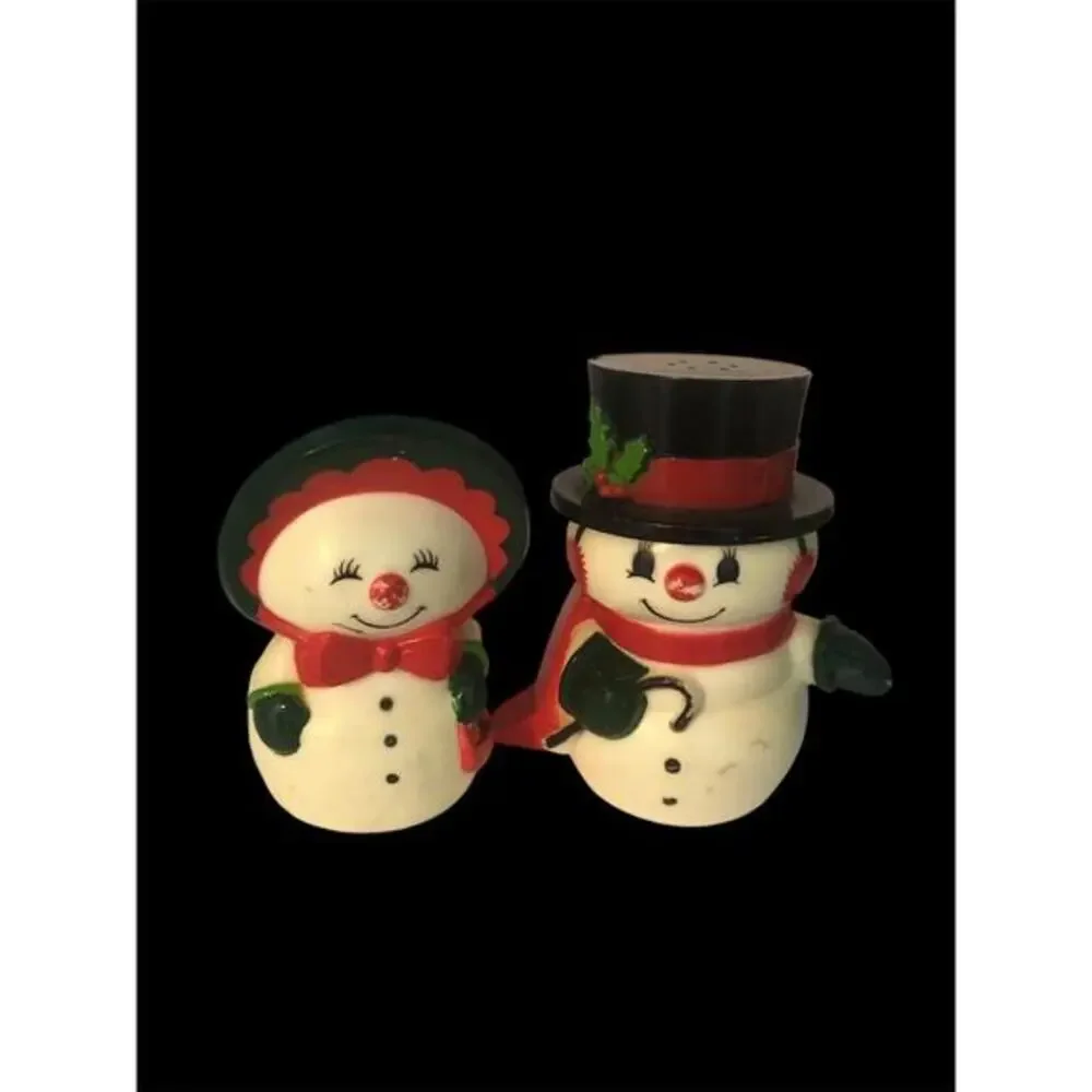Vintage Hallmark Mr & Mrs Frosty Snowman Christmas Salt and Pepper Shaker Set